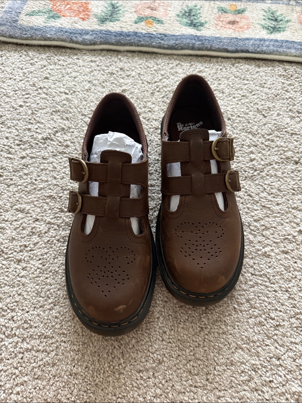 Dr. Martens Brown Leather Mary Jane Loafers with Brass Buckles - Picture 4 of 5